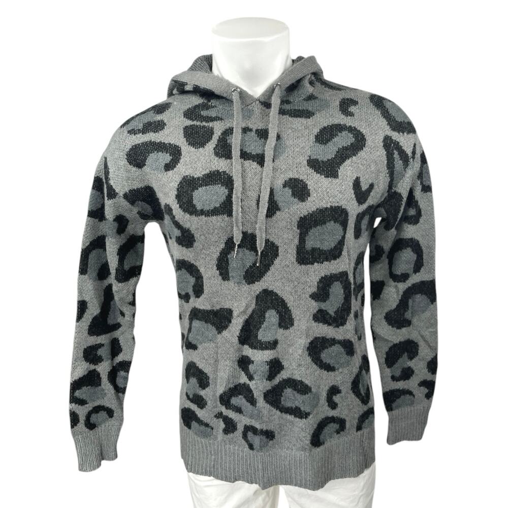 INC International Concepts Men's Gray Leopard Hoodie Hooded Sweatshirt Top Sz S